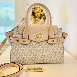 Michael Kors Purse Carmen Medium Flap Satchel shoulder bag buff multi